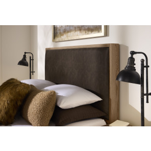 Lodge & Loft-Blond Oak Upholstered Headboard Sedona Brown - Queen