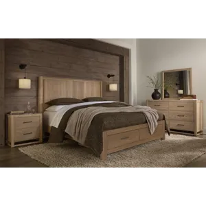 Lodge &amp; Loft-Blond Oak Radius Poster Bed With Footboard Storage - Queen