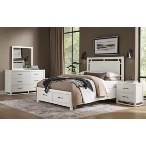 Lodge & Loft-Soft White Floating Panel Bed With Footboard Storage - Queen