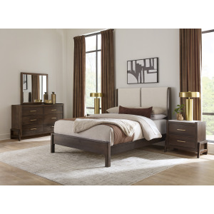 Mercer Street-Dark Roast Shelter Upholstered Headboard Wood Trim - King