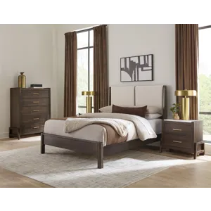 Mercer Street-Dark Roast Shelter Upholstered Headboard Wood Trim - Queen