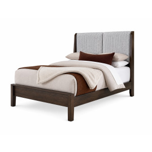 Mercer Street-Dark Roast Shelter Upholstered Bed-Grey Stripe - Queen