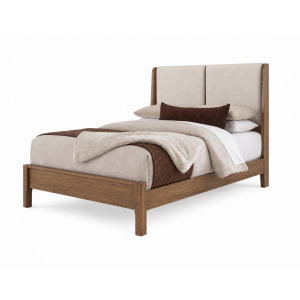 Mercer Street-Pecan Finish Shelter Upholstered Bed-Ecru - Queen