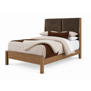 Mercer Street-Pecan Finish Shelter Upholstered Bed-Sedona Brown - Queen