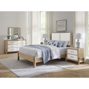 Mercer Street-Linen Finish Shelter Upholstered Headboard Wood Trim - Queen