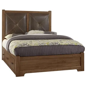 Cool Rustic King Leather Bed w/1 Sided Storage -Amber