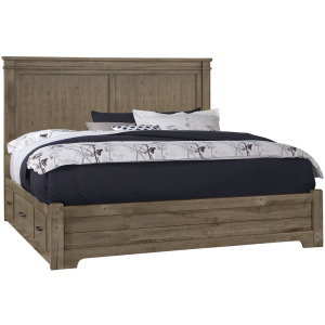 Cool Rustic King Mansion Bed w/1 Sided Storage -Stone Grey