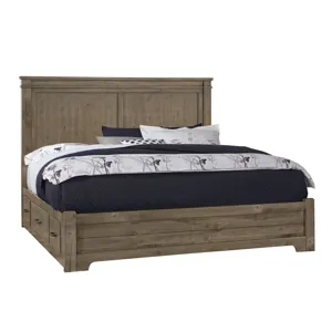 Cool Rustic King Mansion Bed w/1 Sided Storage -Stone Grey