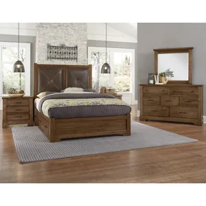 Cool Rustic Queen Leather Bed w/1 Sided Storage -Amber
