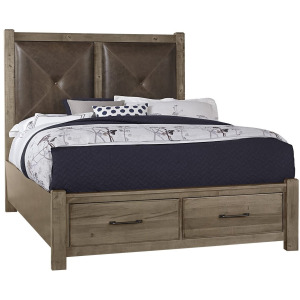 Cool Rustic King Leather Bed with Footboard Storage -Stone Grey