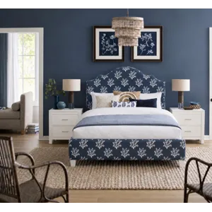 Tide & Timber-Grey Oak Blue Coral Upholstered Headboard - Full