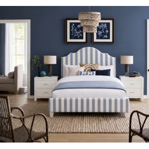 Tide & Timber-Grey Oak Blue Stripe Upholstered Headboard - Full