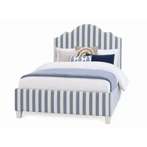 Tide & Timber-Grey Oak Blue Stripe Upholstered Headboard - Full