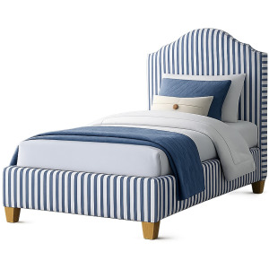 Tide & Timber-Luxe Blue Oak Blue Stripe Upholstered Headboard - Twin