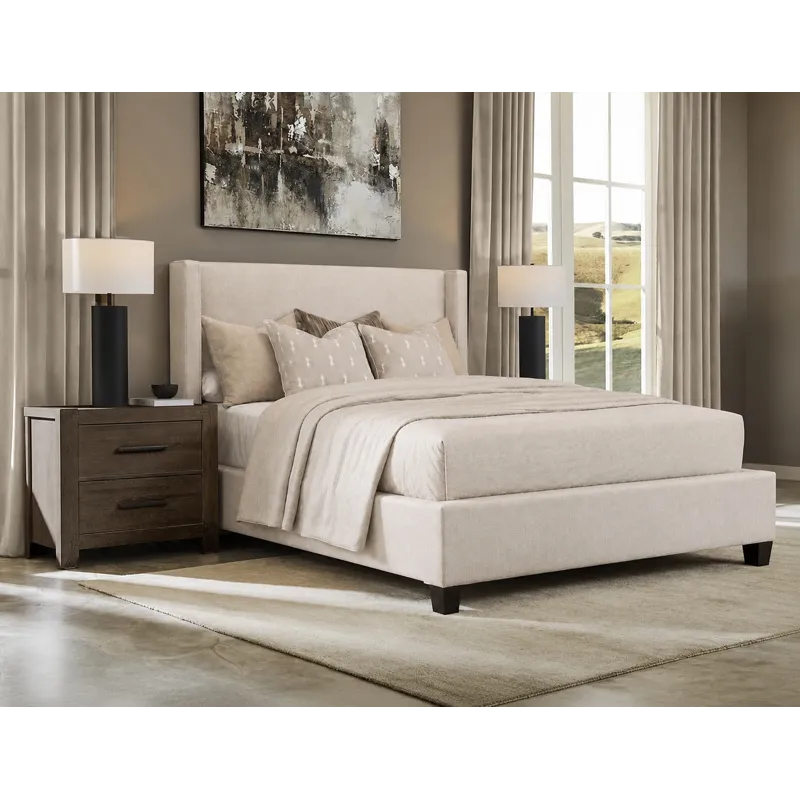 Upholstered Beds Ecru Linen Upholstered Shelter Bed - King