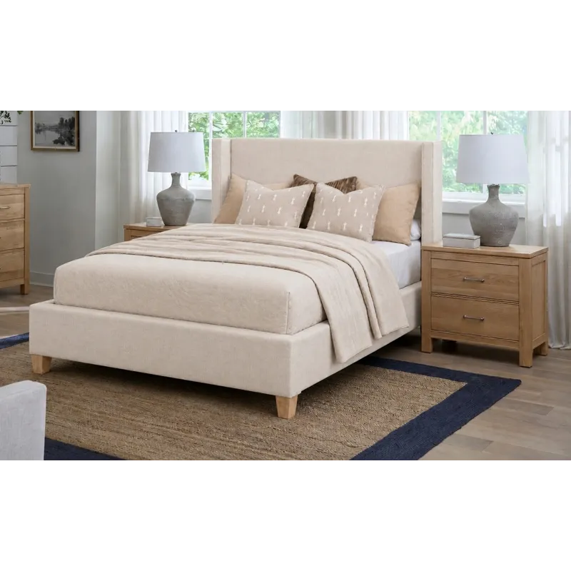 Upholstered Beds Ecru Linen Upholstered Shelter Bed - Queen
