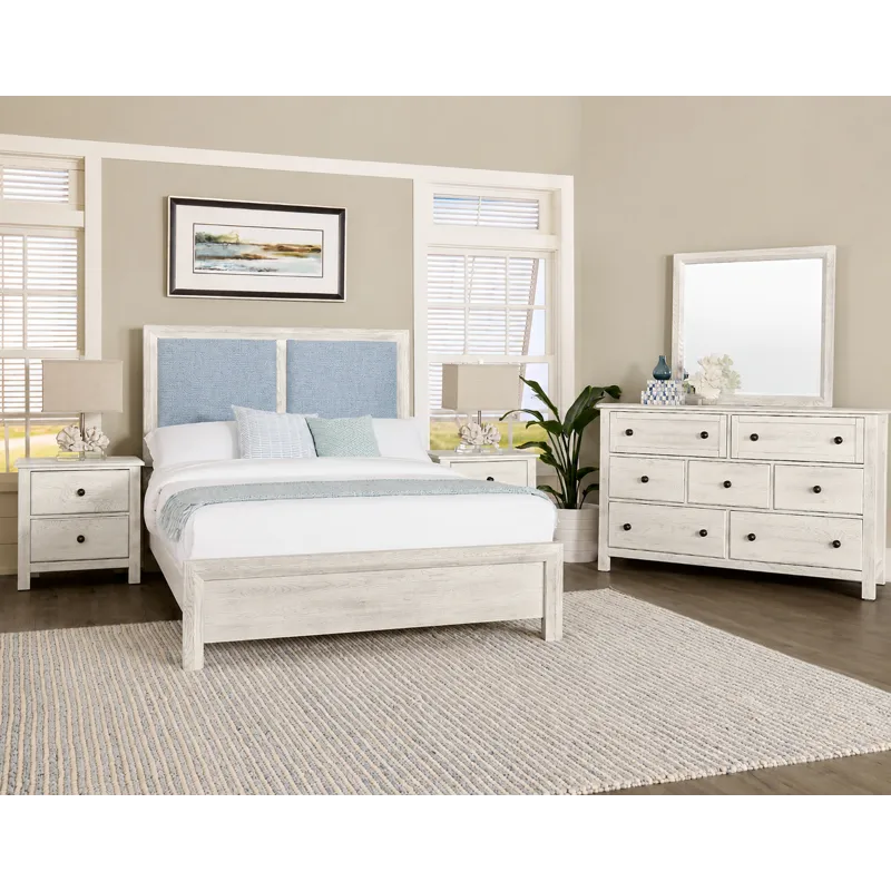 Custom Express-Weathered White Upholstered Bed-Ocean - King