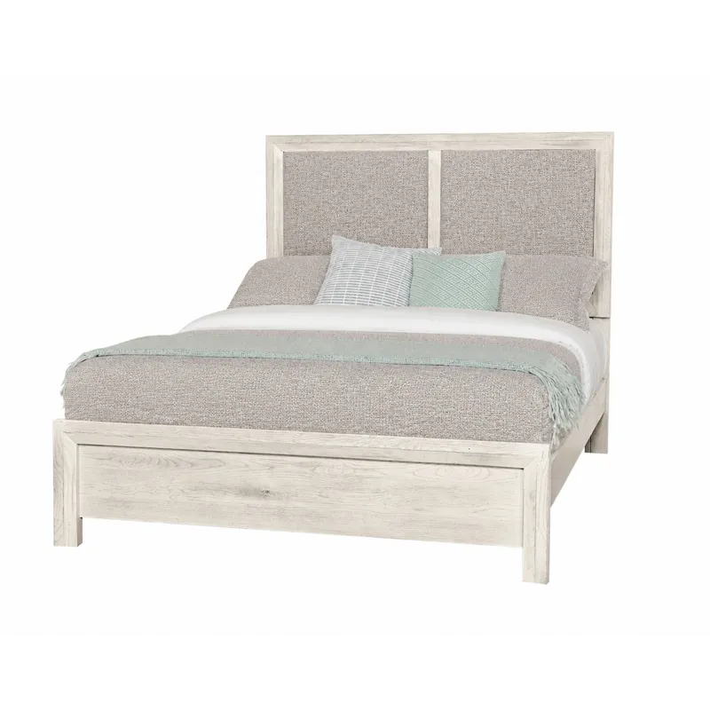 Custom Express-Weathered White Upholstered Bed-Khaki - Queen