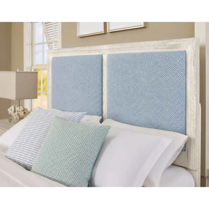 Custom Express-Weathered White Upholstered Bed-Ocean - King