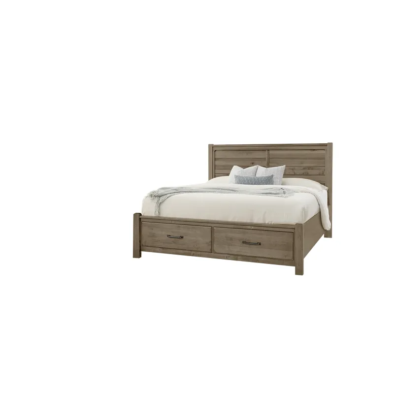 Cool Rustic-Stone Grey Plank Bed With Footboard Storage - Queen