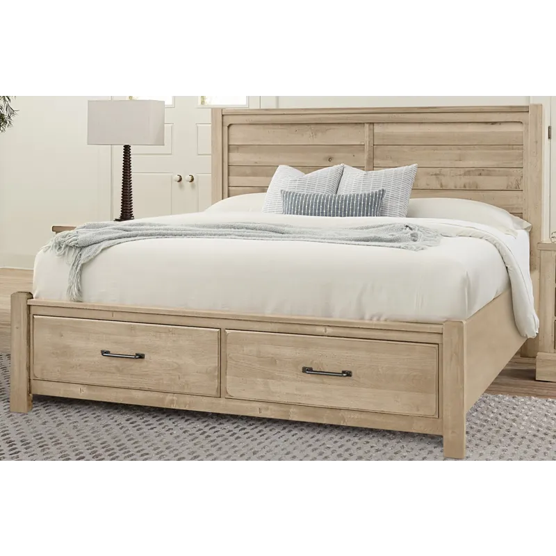 Cool Rustic-Clear Maple Plank Bed With Footboard Storage - California King