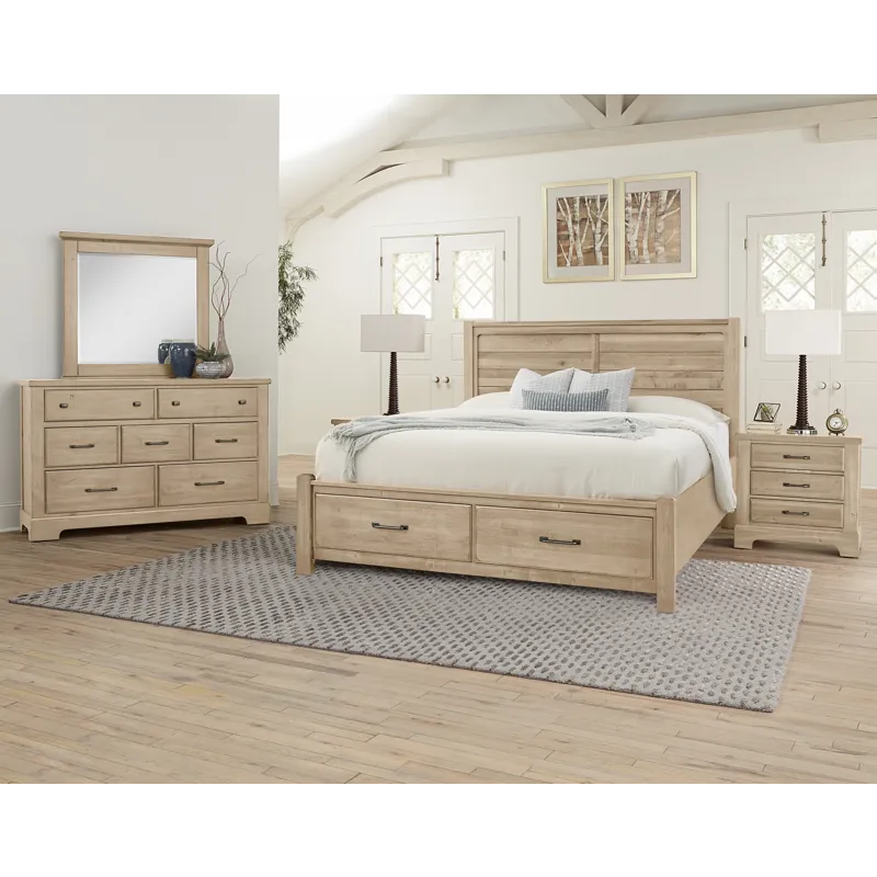 Cool Rustic-Clear Maple Plank Bed With Footboard Storage - California King