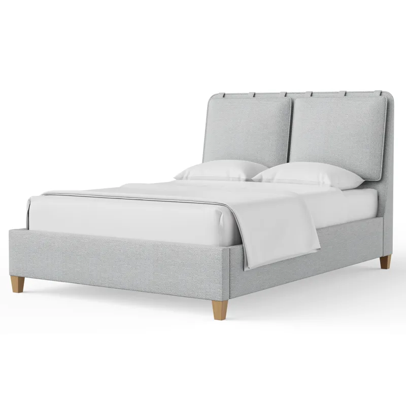 Nordhaven-Nordic Walnut Blue Mist Upholstered Headboard - King