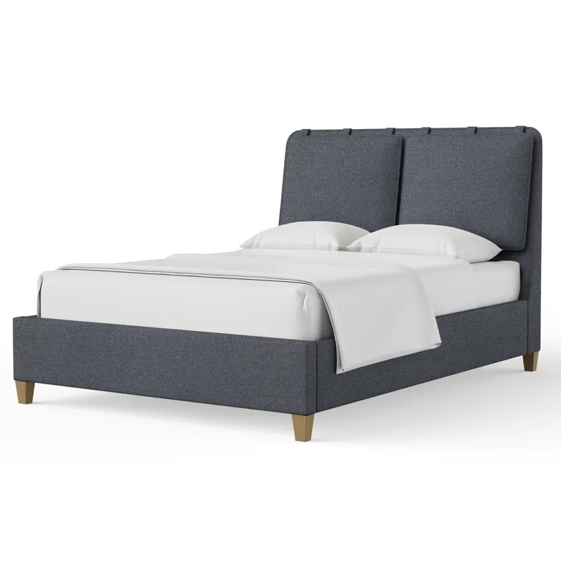 Nordhaven-Nordic Walnut Navy Tweed Upholstered Headboard - Queen