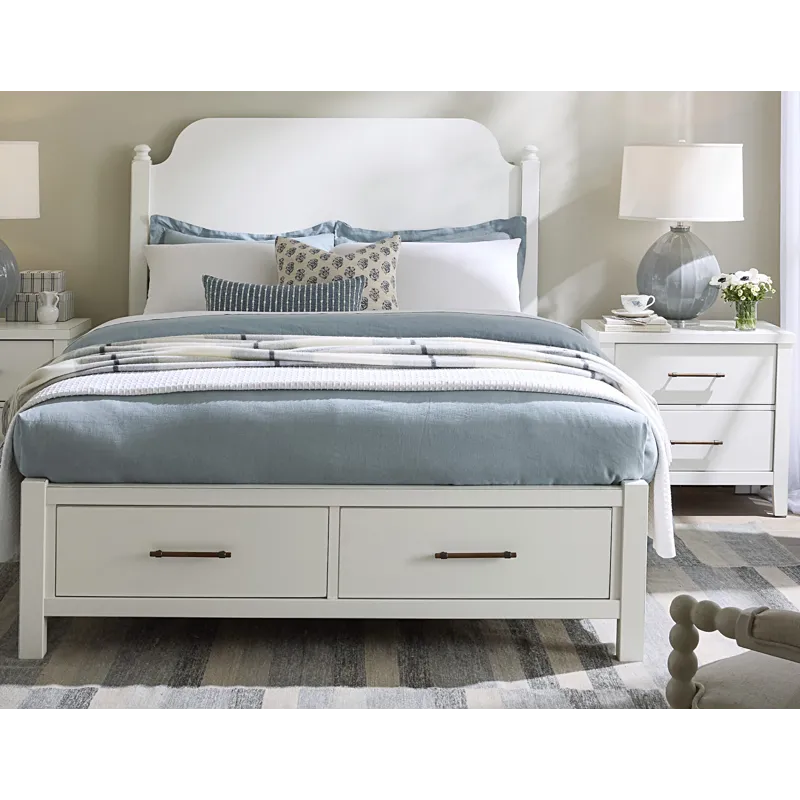 Pure Maple-Cottage White Poster Storage Bed - Queen