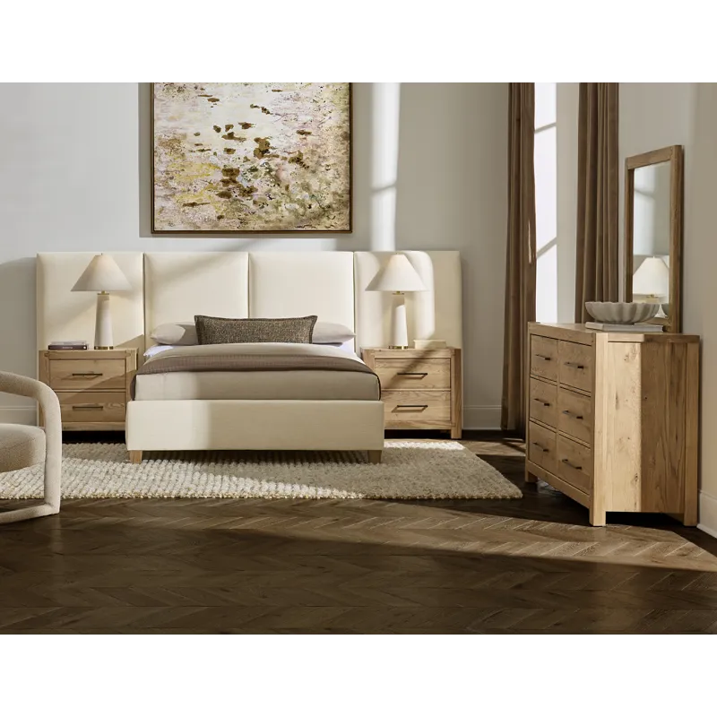 Joinery-Natural Oak Upholstered Wall Bed-Ivory Cream - Queen