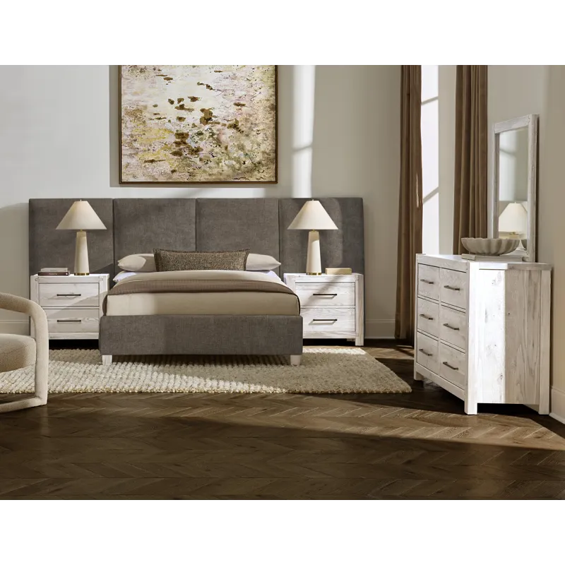 Joinery-Washed White Oak Upholstered Wallbed-Brindle Grey - Queen