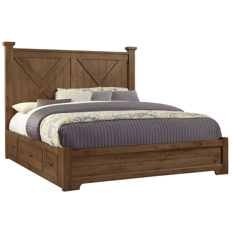 Cool Rustic King X Bed w/2 Sided Storage -Amber