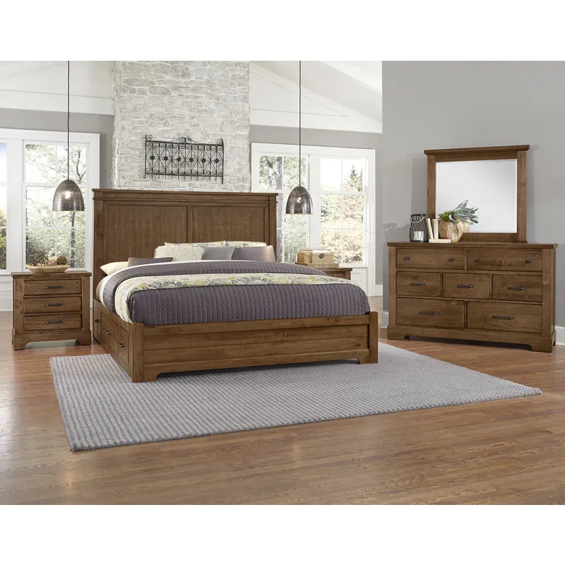 Cool Rustic King Mansion Bed  w/1 Sided Storage -Amber