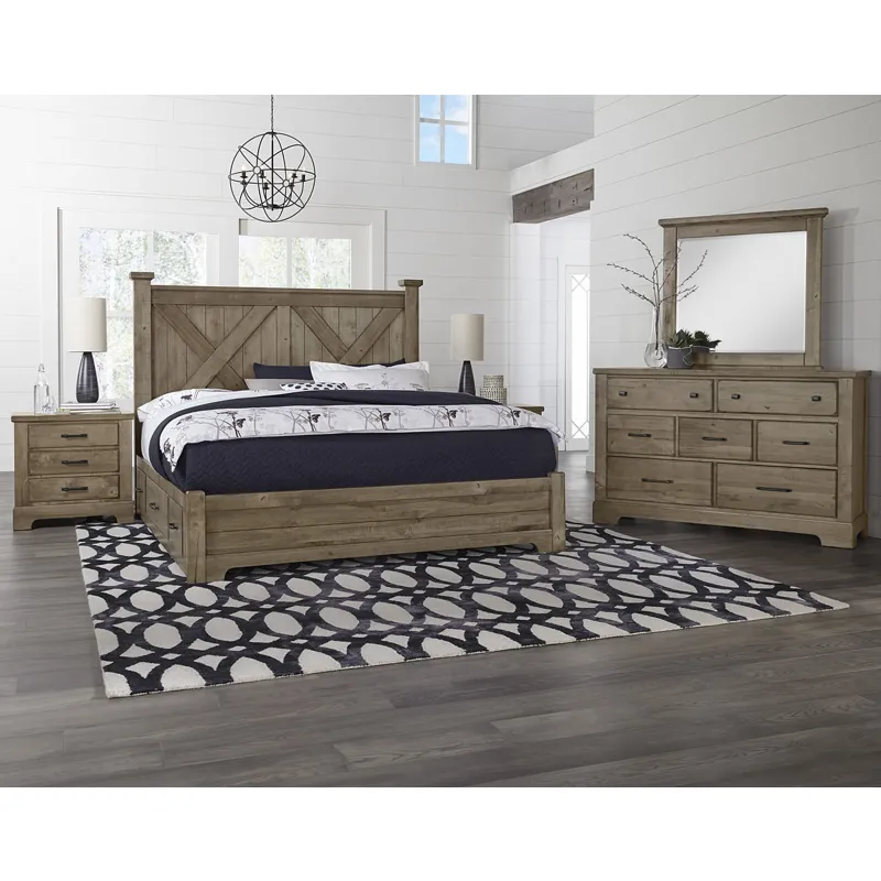 Cool Rustic King X Bed w/ 1 Sided Storage -Stone Grey