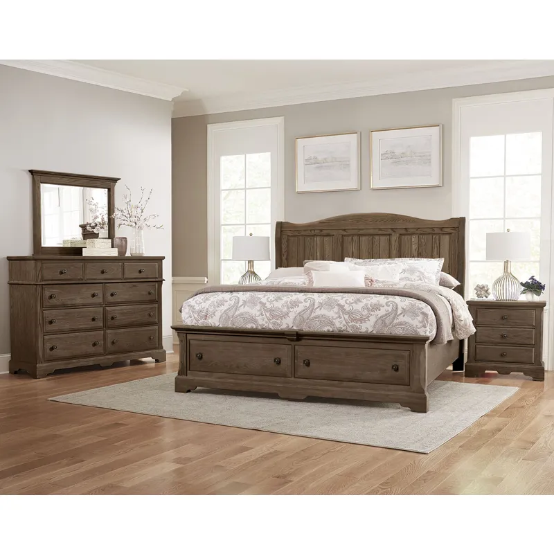 Heritage King Sleigh Bed With Storage Footboard - Cobblestone Oak 