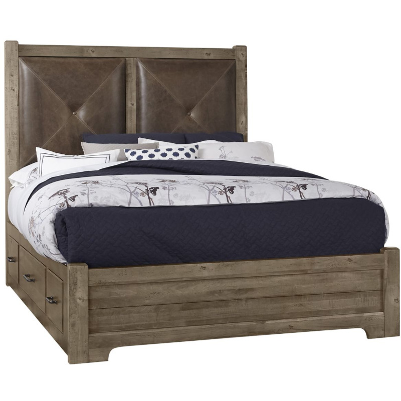 Cool Rustic Queen Leather Bed w/ 1 Sided Storage Stone Grey 172559