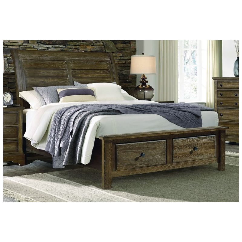 Artisan Choices Queen Sleigh Bed with Footboard Storage Dark Oak by