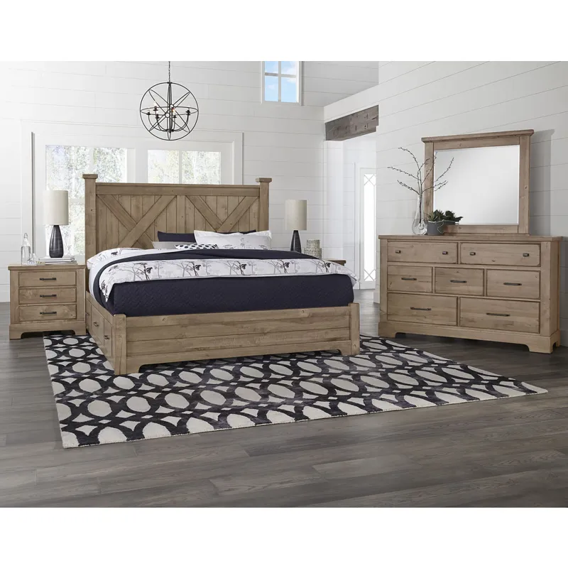 Cool Rustic King X Bed w/ 2 Sided Storage -Natural