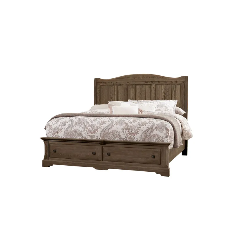 Heritage King Sleigh Bed With Storage Footboard - Cobblestone Oak 