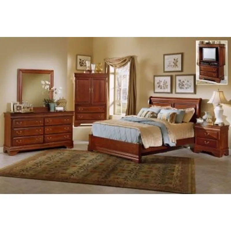 Full Sleigh Bed with Low Profile Footboard in Cherry