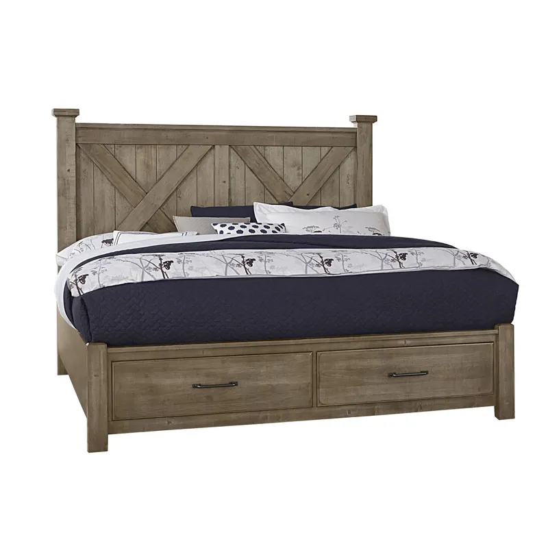 Cool Rustic King X Bed with Footboard Storage -Stone Grey