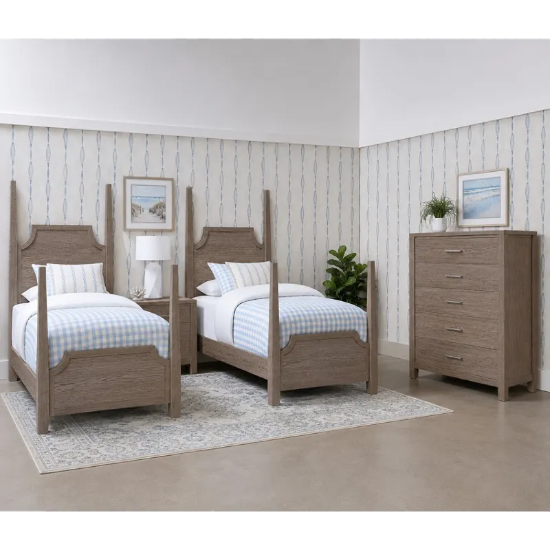 Tide & Timber-Grey Oak Pencil Poster Bed - Twin