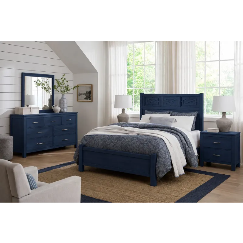 Tide & Timber-Luxe Blue Oak Fretwork Bed - King