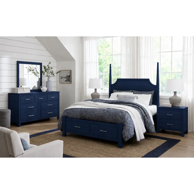 Tide & Timber-Luxe Blue Oak Pencil Poster Bed With Footboard Storage - King