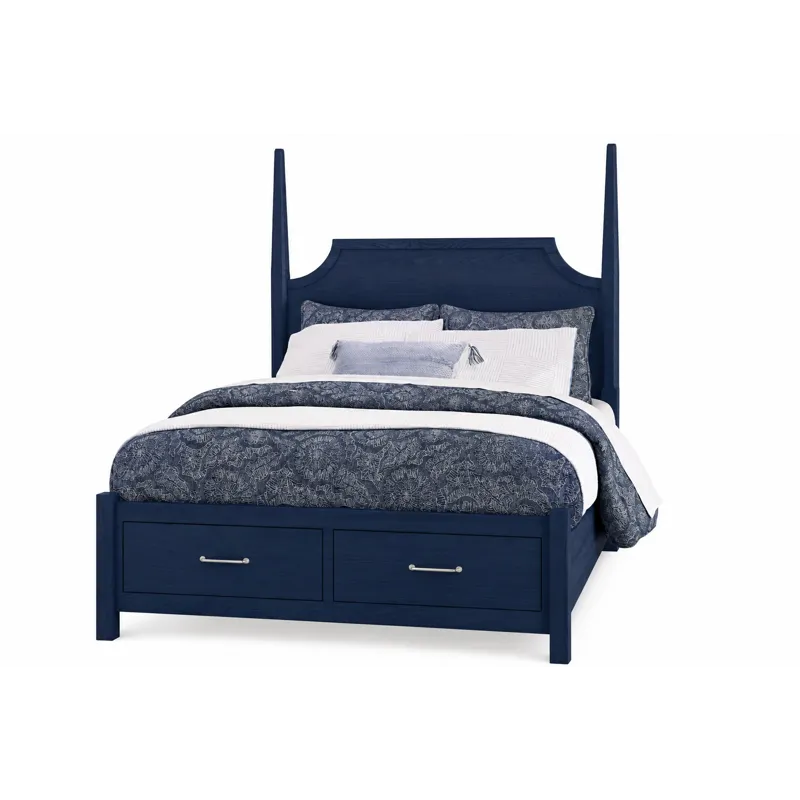 Tide & Timber-Luxe Blue Oak Pencil Poster Bed With Footboard Storage - King