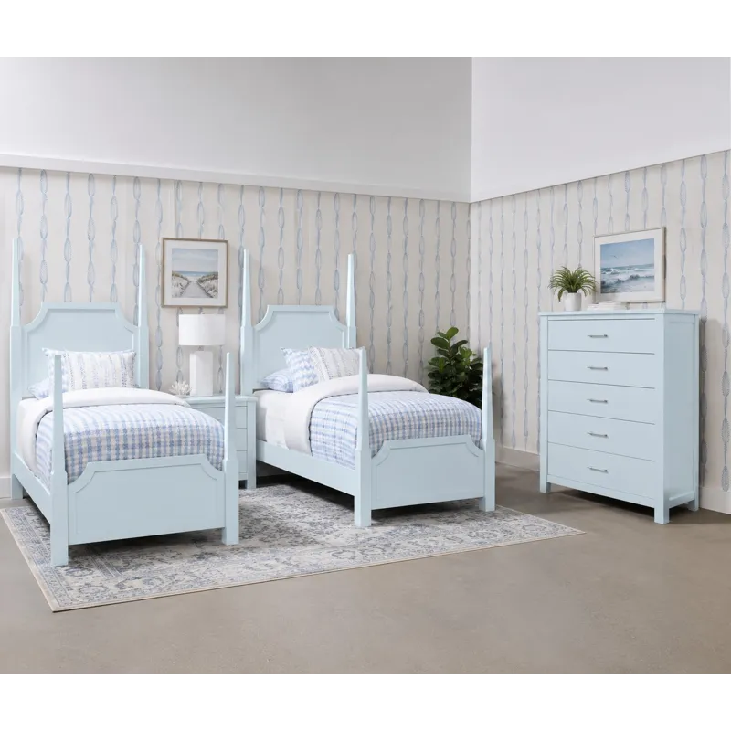 Tide & Timber-Misty Blue Maple Pencil Poster Bed - Twin