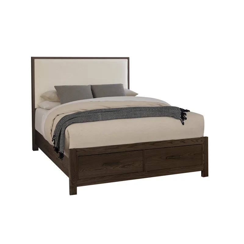 Lodge & Loft-Dark Oak Upholstered Storage Bed Ivory Cream - King
