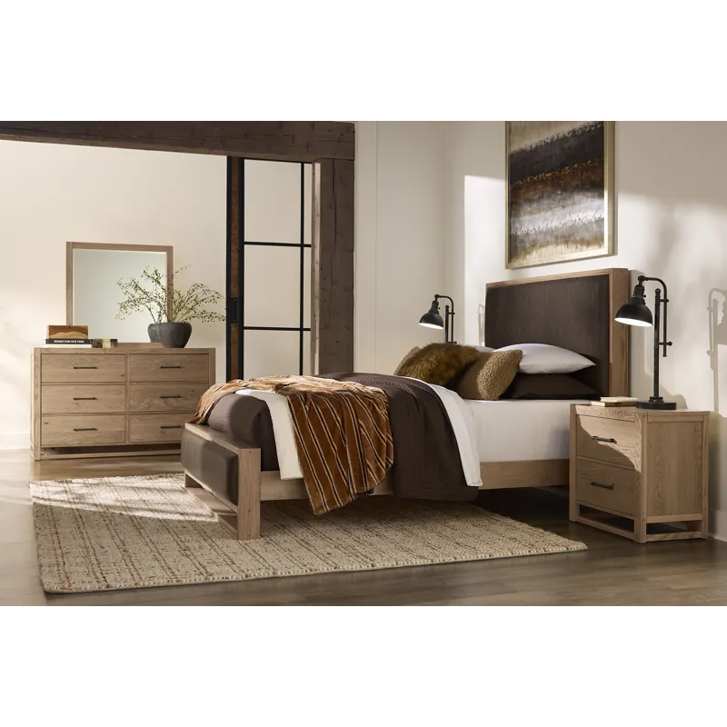 Lodge & Loft-Blond Oak Upholstered Bed Sedona Brown - King