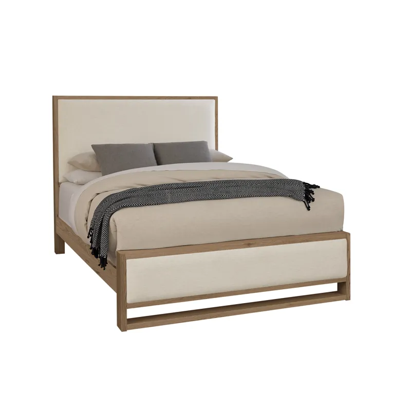 Lodge & Loft-Blond Oak Upholstered Bed Ivory Cream - Queen