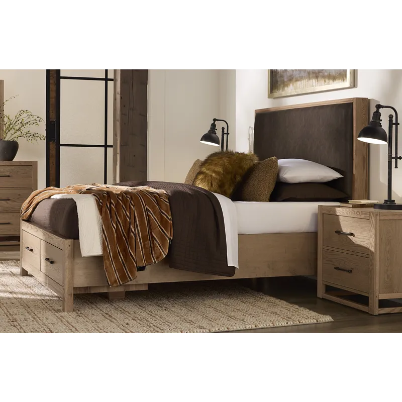 Lodge & Loft-Blond Oak Upholstered Headboard Sedona Brown - Queen